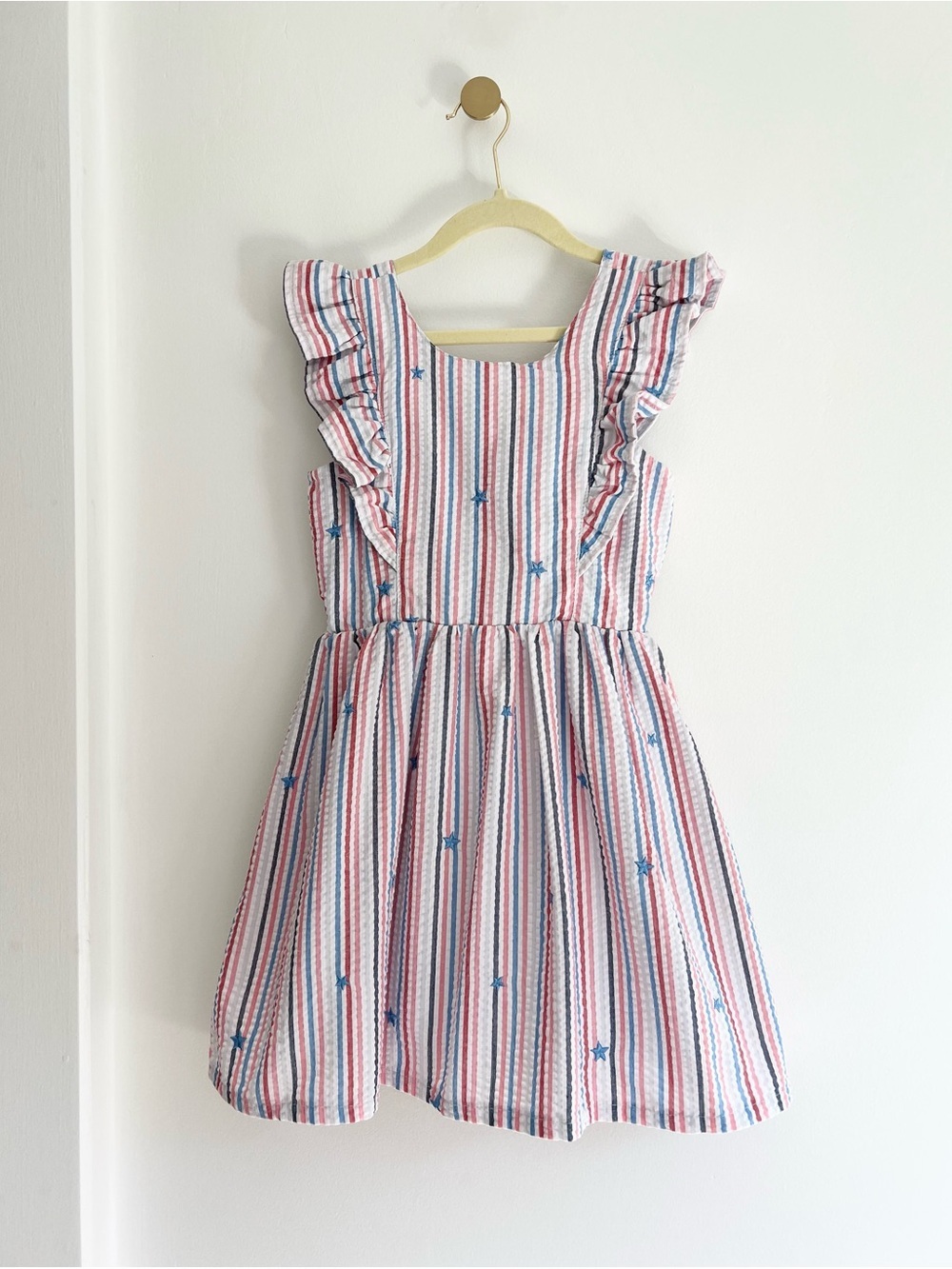 Cat & Jack Red, White, & Blue Striped Patriotic Ruffle Dress | Girls S (6/6X) - Picture 1 of 9